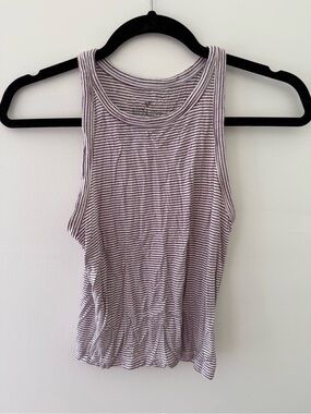 American Eagle Outfitters Purple & White Striped Ribbed Tank
